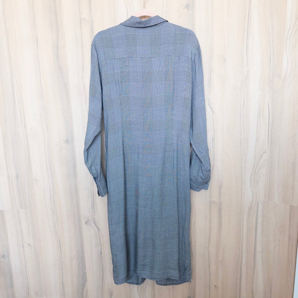 Zara Womens Plaid Shirt Midi Dress S Gray Long Sleeve Twist Front Preppy Office - Picture 6 of 8